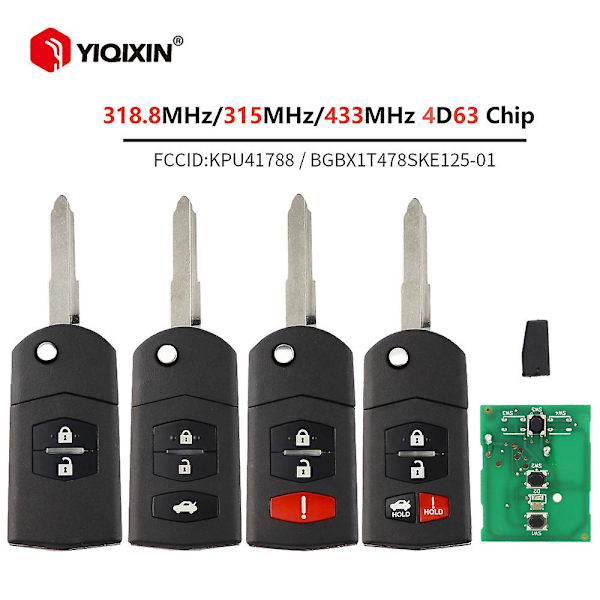 Fjärrkontroll Nyckel till Mazda 2 3 5 6 8 M2 M3 M5 M6 CX-7 CX-9 MX-5 BGBX1T478SKE125-01 KPU41788 SKE126-01 313.8/315/433Mhz4D63 {Db} 2 Button 315Mhz