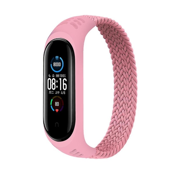 Enkelögla ersättning nylon flätad elastisk klockarmband handledsband kompatibel Xiaomi Mi Band 3/4/5/6/nfc Jikaix Pink