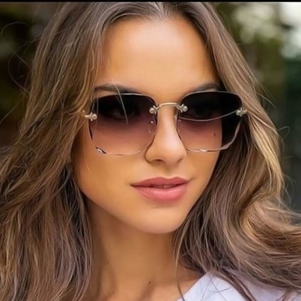 Rl Square Rimless Solbriller Dame Luksus Merke Designer Sommer Røde Briller Mote Solbriller For Menn Uv400 Shades Oculos