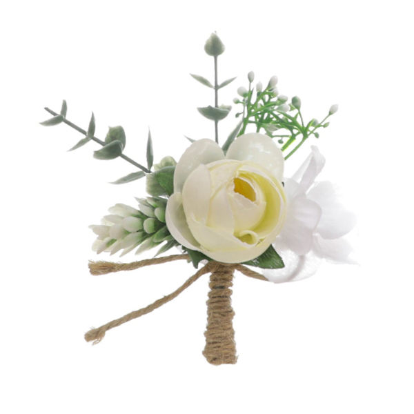1 Bukett Blomdekor Simulerad Lätt Skötsel Vacker Anti Fade Brud Boutonniere Corsage Bröllopstillbehör Jikaix White