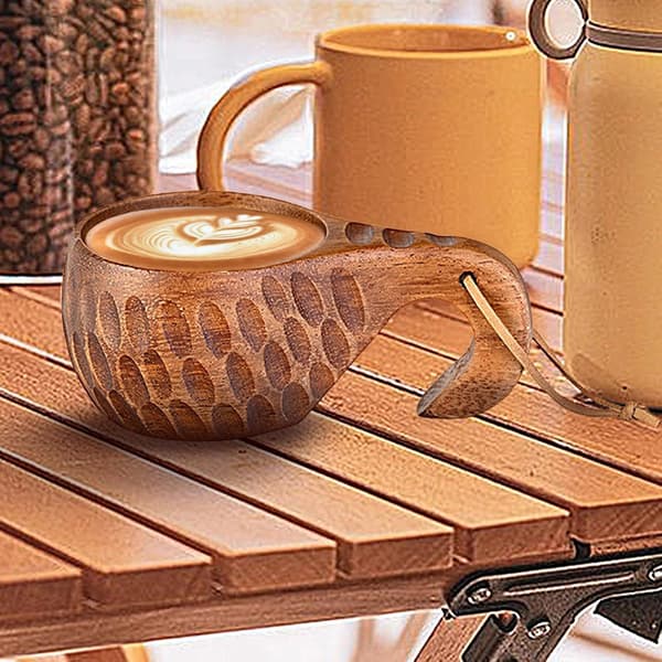 Träkaffemugg, handgjord campingvattenmugg, lätt träkaffemugg utomhusvattenbehållare, bärbar trädrickskopp för camping[DB] A