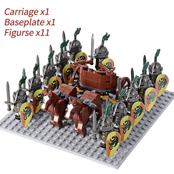 Middelalderlige riddere mini actionfigurer byggeklodser romersk stridsvogn vogn soldat krigshest klodser legetøj til børn gave Db Set 11
