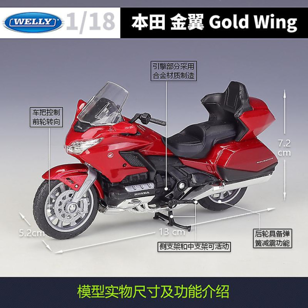 1:18 Honda Gold Wing Støbt Legetøjsmodel Samleobjekter Hobby Motorcykel Model Legetøj db Honda Gold Wing