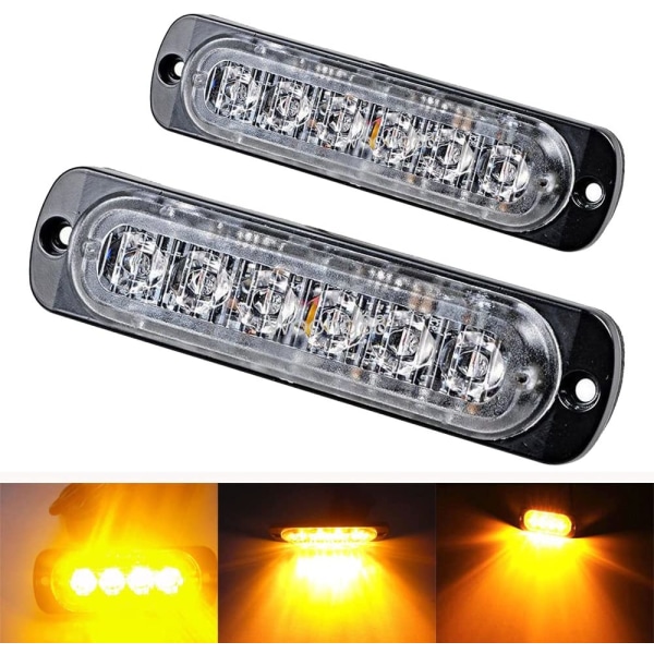 2st 6 LED-varningsljus för bilblixtljus Gult ljus 12V-24V fordonsljusstång - säkerhetsblinkljus för bil, nyttofordon, båt, släp, husvagn
