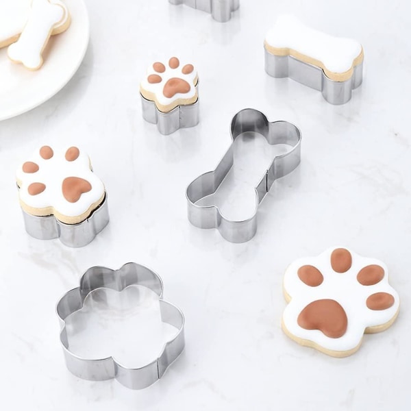 6-piece Dog Cookie Cutter Set - Cute Paw And Bone Shapes