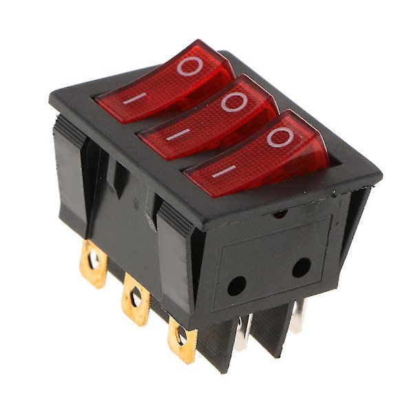 2x Kcd3 9-polig Röd LED På/Av Vippbrytare Kvadratisk Push-in AC 16A/30A 250V Ny [DB]