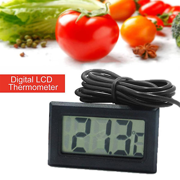 2/4-pakke Digital LCD Termometer Temperaturmåler Med Vanntett Sensor Sonde Fridgedb Black 4PCS