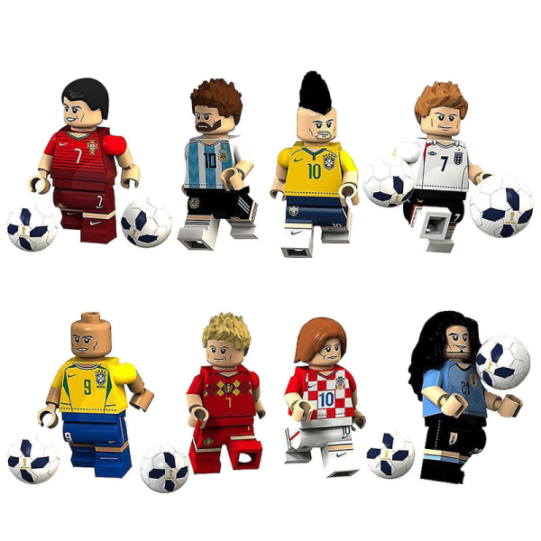 8 st / set Super Star Minifigurer Leksak Fotbollsspelare Byggklossar db 8PCS