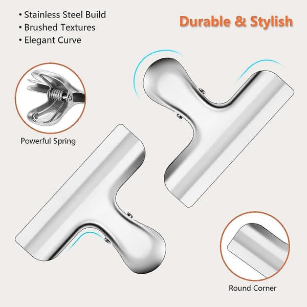 10 Pak 3 Tommer Brede Rustfrit Stål Solid Friskholdende Chip Clips Heavy Duty Madposeklemme, Allround Lufttæt Greb Clipsdb