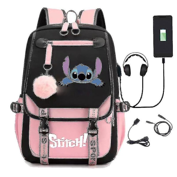 Stitch USB Ladattava koululaukku Miesten ja Naisten Opiskelijareppu DB Style 10