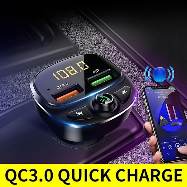 HY87 Bil MP3 Afspiller Bluetooth FM Transmitter Dobbelt USB Billader Understøtter QC3.0 [DB]