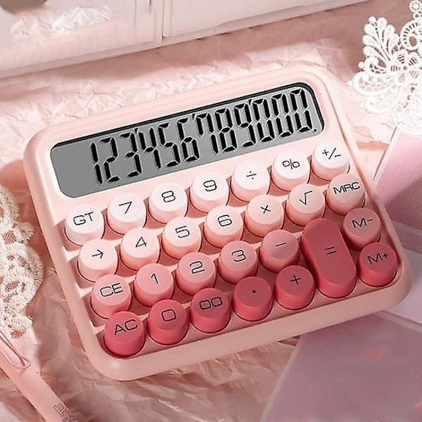 Stor Lommeregner Stille 12 Cifre Store Knapper Stor LCD-Skærm Gradient Farve Mekanisk Kontaktswitch Lommeregner Regnskabsfører Kontor Skole Elev [DB] pink