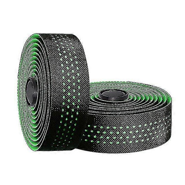 Styretape Sykkel Landeveissykkel Tofarget Styretaper 2 Ruller PU Lær Overflate Eva Skum Sykkelstyreinnpakning Med Endestykker [db] B-black green