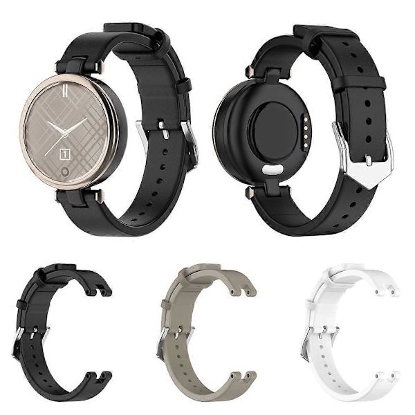 Ekte lær sportsbåndstropper for -Garmin Lily kvinners treningsarmbånd erstatningsklokkebånd smartklokke [DB] White