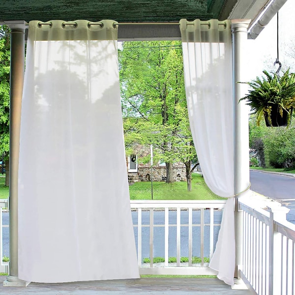 Terrasse utendørsgardiner - 2 gjennomsiktige vanntette terrassegardiner som ser ut i lin, inkludert 2 tau, bredde 54 x lengde 84