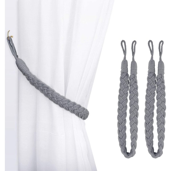 Gardinspenne, 2 stykker bomullsstrikket knute, vevd gardindekor (grå)