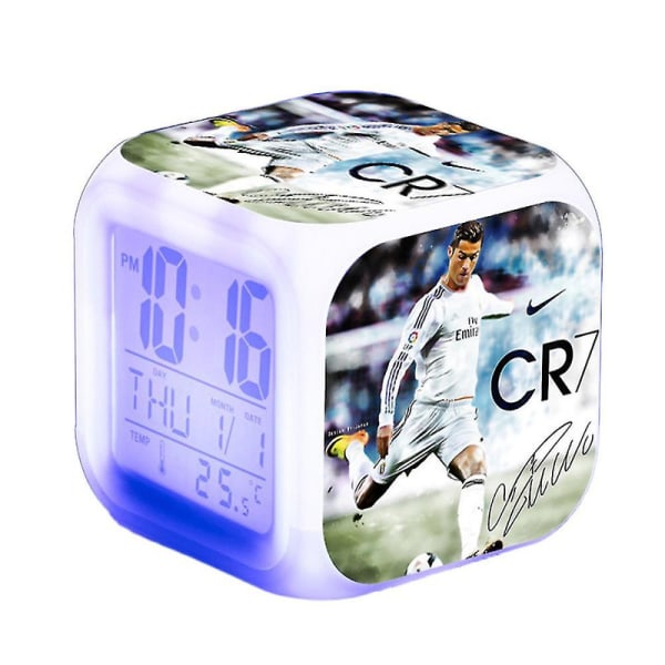 Cristiano Ronaldo väckarklocka 7-färger växlande nattlampa sovrumsdekoration studentklocka present DB A