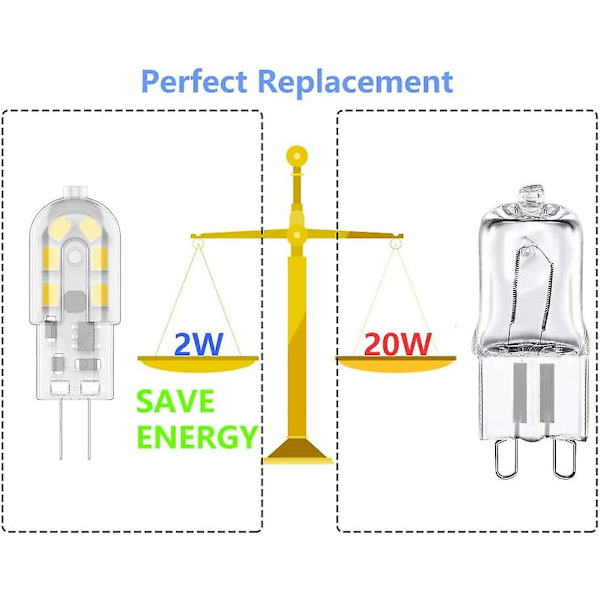 G4 2w LED-pære, 20w, varm hvit 3000k, 200lm, 12xsmd, 12v AC/DC - 10-pakke [energiklasse A+] [DB]