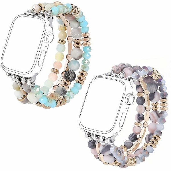40mm/38mm/41mm Naturlig Sten Boho Chic Kristallpärlat Stretchigt Klockarmband - Kompatibelt med Apple Watch Series 9/8/7/SE/6/5/4/3/2/1 - Handgjort [DB] Light Blue