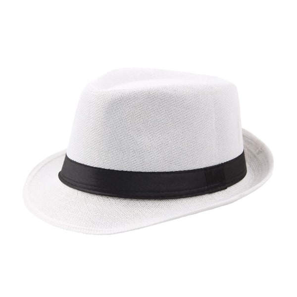 Herr Solid Färg Bred Brätte Fedora Filt Hatt Panama Mössa Båtsman Sommar Strand Solhatt White