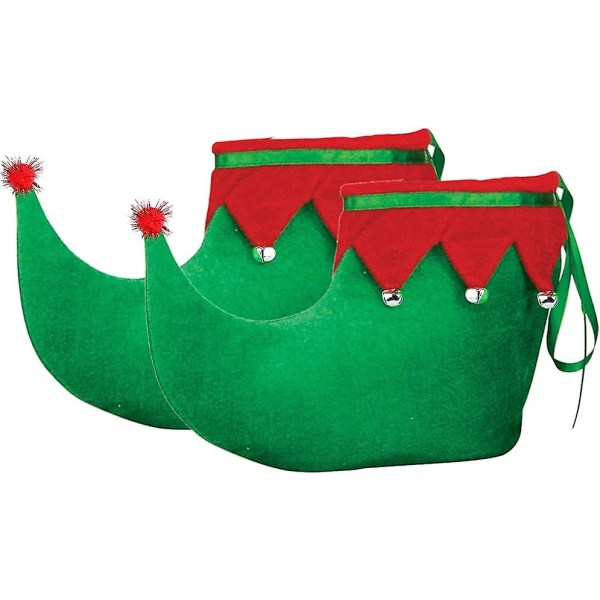 Red Green Alf Shoes - Red And Green Velvet Holiday Alf Feet Tøfler Med Jingle Bells for voksne og barn