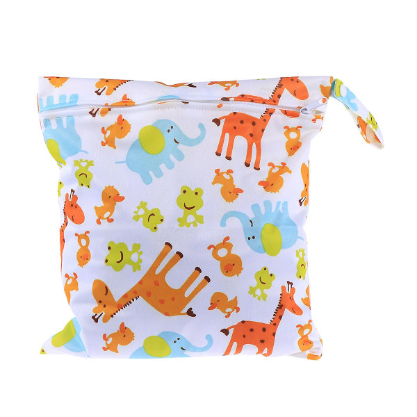 Animal Pattern Washable Reusable Waterproof Zippered Baby Cloth Diaper Nappy Bag Wet Dry Bag Tote With Snap Handle