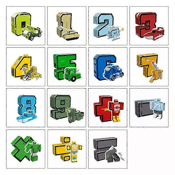 15 stk. Transformationsnummer Robot Legetøj DIY Kreative Klodser Deformation Byggeklodser Tidligt Pædagogisk Legetøj til Børn [DB] 15pcs no box