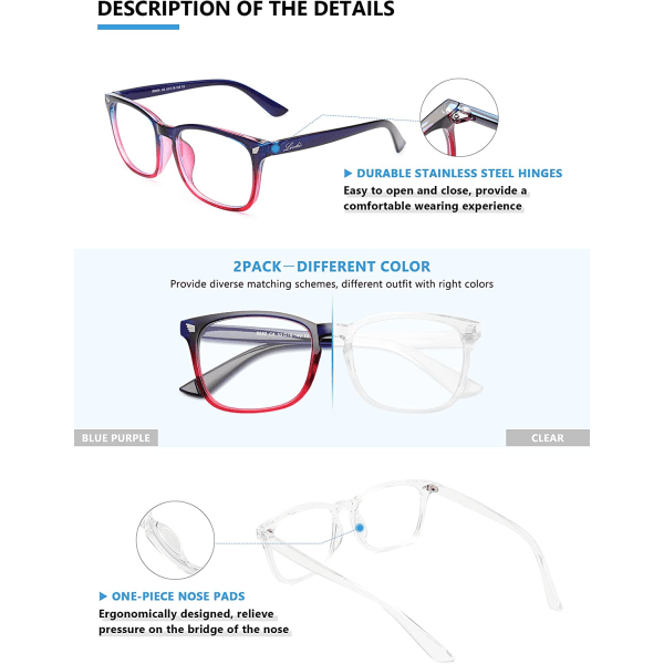 2 blålysblokkerende briller (transparent + sort og rød)