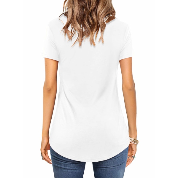 Kvinnors T-shirts Casual Kort/Lång Ärm V-ringad Tees Criss Cross Toppar Blus(Vit,M)