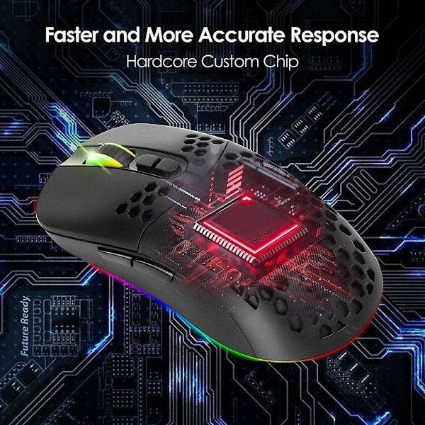 Genopladelig Bluetooth 5.0 Usb 2.4g Trådløs Rgb Lys Honeycomb Gaming Mus Desktop Pc Computere Notebook Bærbar Sort