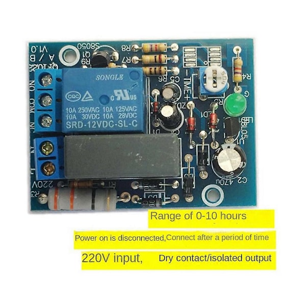 AC 220V Justerbar Tidfördröjningsbrytare På/Av Tidrelämodul Ny (0-10 Minuter) [DB] As Shown