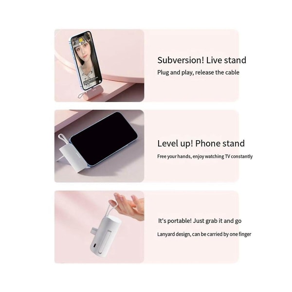5000mah innebygd kabel Power Bank bærbar lader For Mix Fold Iphone14 Backup Power Bank A-for