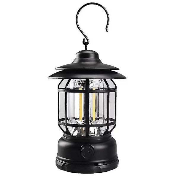Utomhus COB-lykta Retro Campinglampa USB Laddningsbar Campinglykta Flamlampa {Db} Black