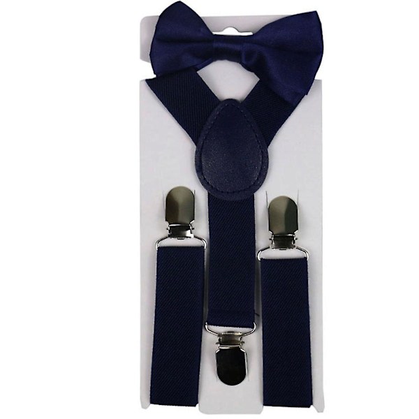 2-pack Solid Färgade Barnkläder Pojkar Flickor Clip-on Y-formade Elastiska Upphängare Fluga Qinhai DB Navy Blue