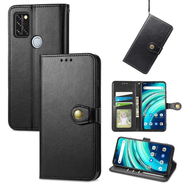 Retro Solid Farve Spænde Læder Telefon Cover (Sort) til UMIDIGI A9 Pro [DB] Black