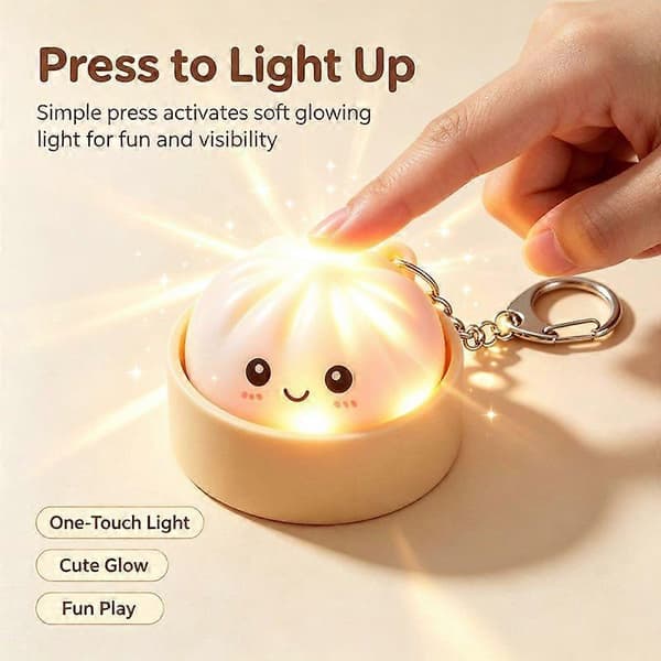 Lysende Dumpling Fidget Clicker Nøglering, Taktil Feedback Sød Tryklegetøj, Kompakt Dekompressions Tilbehør til Kontor, Rejser, Voksne og H[DB] white