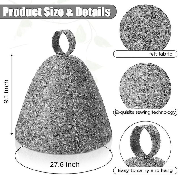 6 stk badstuehatter i filt, badstuehatter for hodebeskyttelse, absorberende badstuelue for badstue, dusj, badstue, damprom A DB Gray