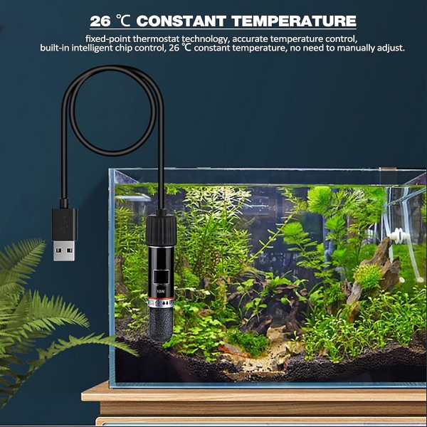 Miniakvaariolämmitin | Termostaatti 10w USB ladattava sauva lämmitykseen | Tilaa säästävä lämmitystyökalu akvaarioille ja pienille akvaarioille
