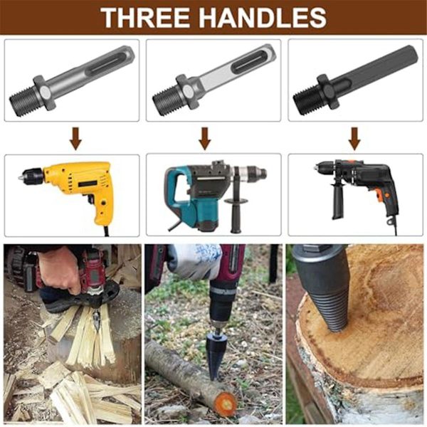 12 stk. Vedkløyver, med 9, kraftig elektrisk drillskrue, for elektrisk drill [DB] Black