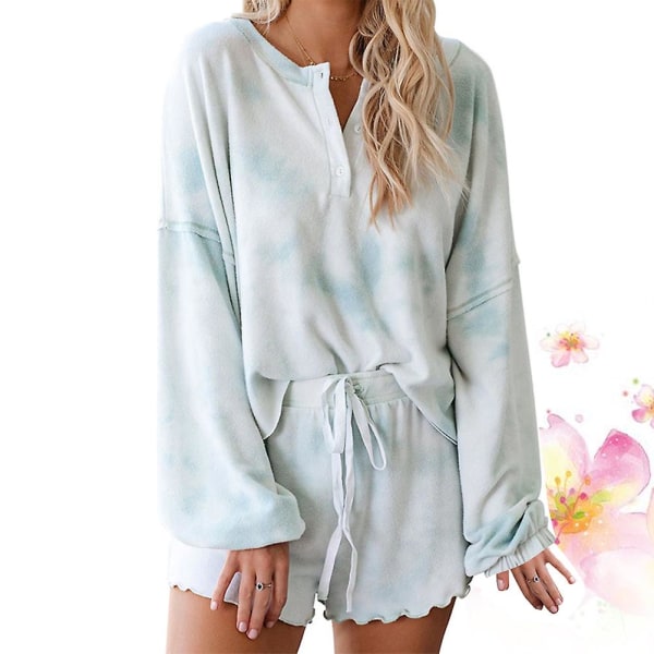 Printing Sleepwear Home Pitkähihaiset yövaatteet Viileät kesäiset yövaatteet Kauniit yöasut naisille (sininen, Xl)