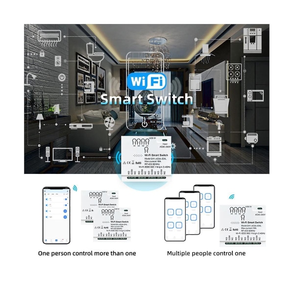 4ch Wifi Smart Switch+rf433 Remote 85-265v 2,4g Wifi Smartlife Home Automation Module För Iftt Alex