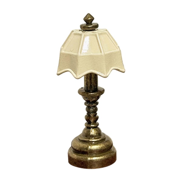Dockhuslampa Retro Alloy 1:12 American Style Vintage Bordslampa Ornament Heminredning Stad [DB] Light Yellow