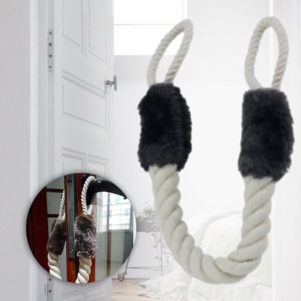 Dørhåndtak Trekktau Anti-Klype Stropper Stopper Multifunksjonell Hund Fingerbeskytter Dørtau for Soverom Stue db black 60cm