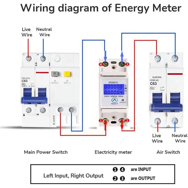 1 stk. 5-80a 230v 50hz enfaset energimåler LCD-baggrundsbelysning, Din-skinne monteret energimåler Dds015, Watt energimåler [DB]