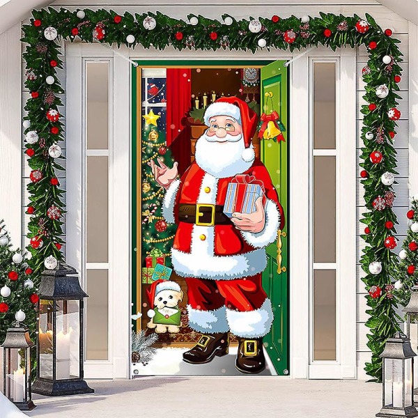 Juldekoration för dörrbaner, jultomtens cover, hängande banderoll för juldörr, 200x90cm
