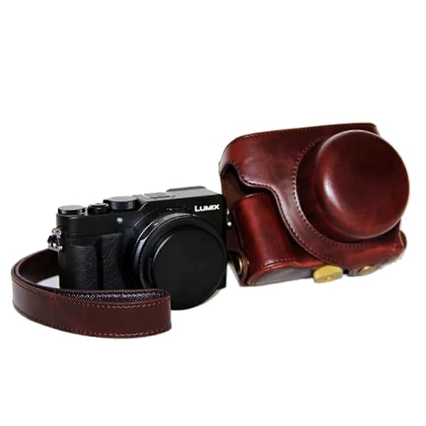 Type E PU Læder Kamerataske Beskyttende Skal med Rem til Panasonic LX100 [DB]