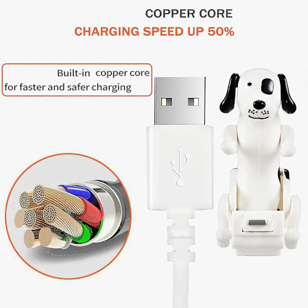USB-kaapeli Hauska Humppaava Koira Latauslaite /12/11 ja Enemmän, Liikkuva Täplikäs Koira Nopea Lataus USB-kaapeli db White