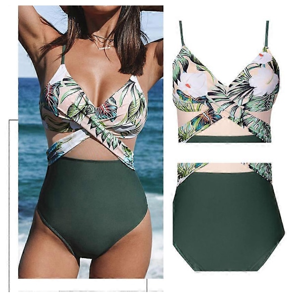 \"Sexet Ét-delt Bikini Trekantet Badetøj Dame Høj Talje Hot Spring Resort Badetøj\" [DB] Green XL