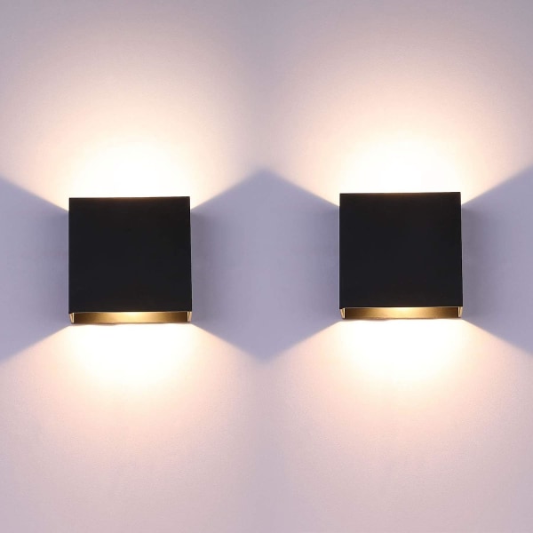 2 kpl LED-seinävalaisimet sisätiloihin ylös ja alas seinävalaisimet musta 6W alumiini [DB]