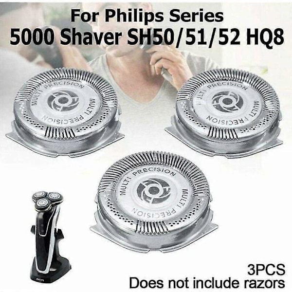 3 stk. erstatningshoder for Philips 5000-serien, barberblader erstatning skjeggbarberingshoder for 5000/51/52 Hq8-serien barbermaskin [DB]